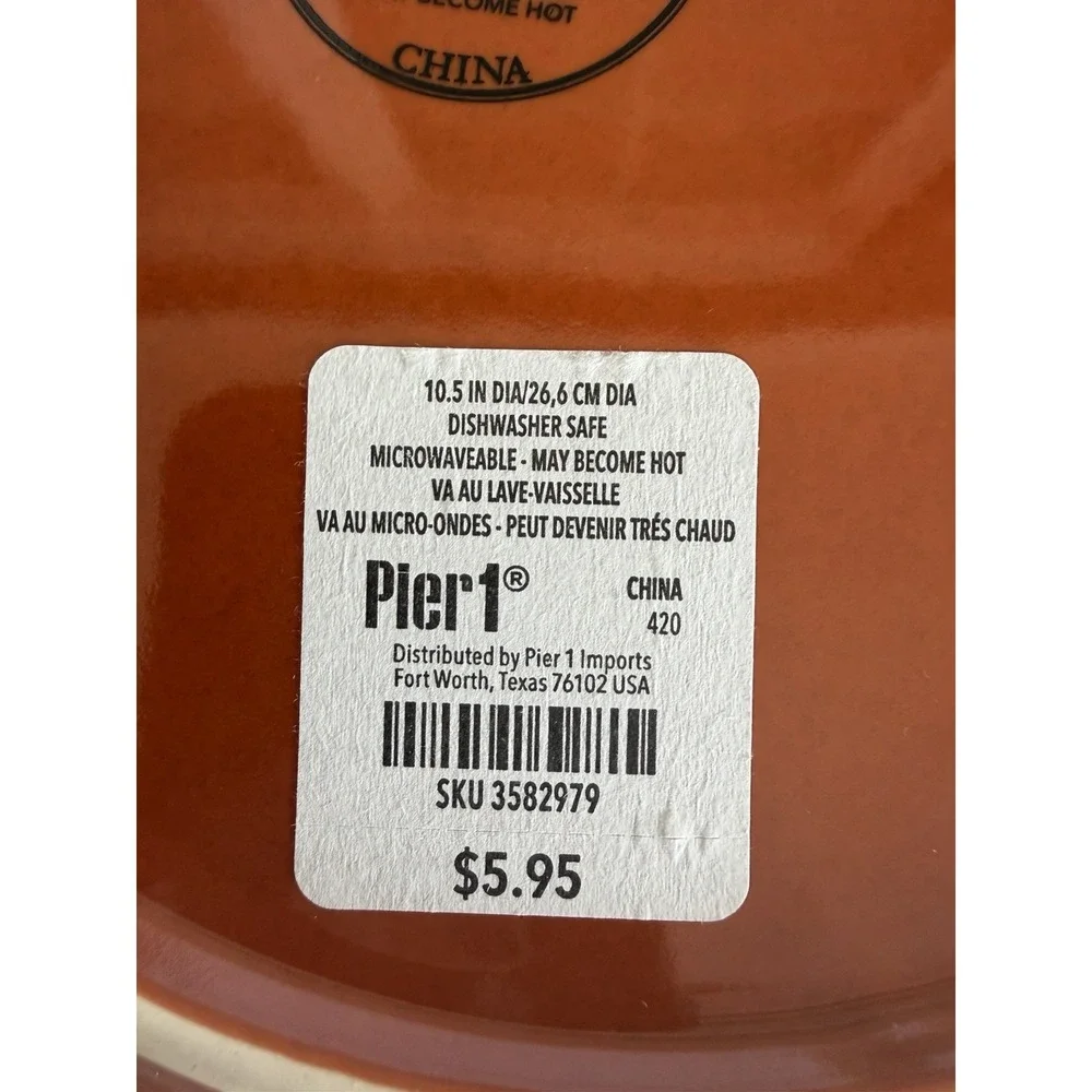 Pier 1 Radius Orange Stoneware Dinner Plates 10.5 